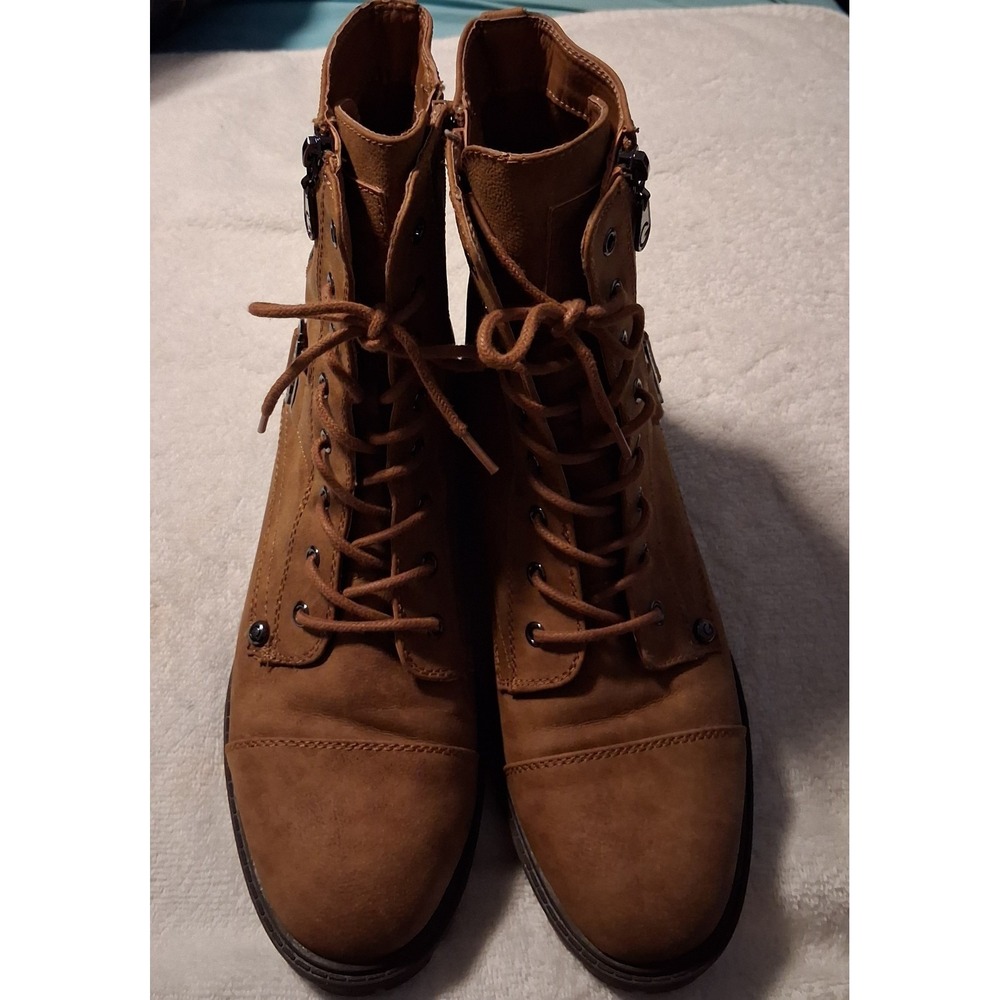 G by Guess  Women's Combat Boots, size 10, Brown Lace up and Side Zipper